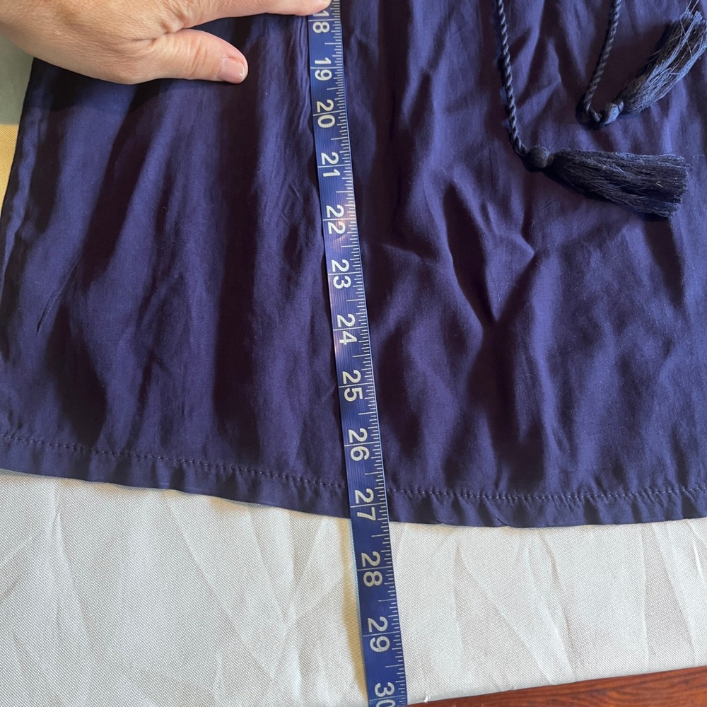 Solitaire Navy Blue Embroidered Boho Peasant Blouse Tassel Tie Large 17-2845 - Picture 6 of 9
